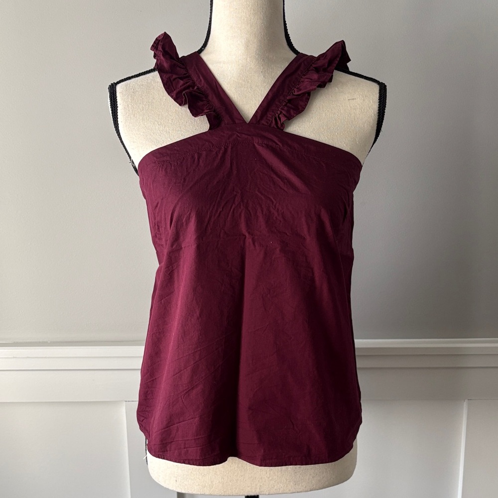 Tahari Burgundy Ruffle Strap Top